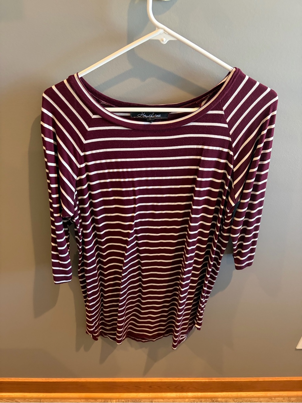Hawthorne Women's Burgundy and White Striped Boatneck Top